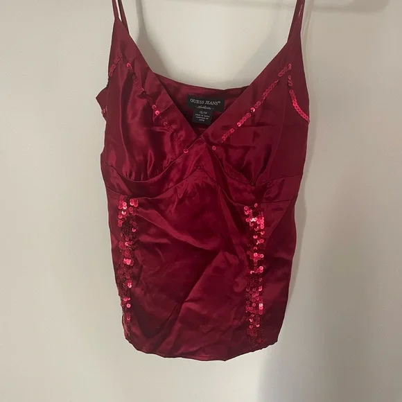 Guess Silk Satin red cami tank with sequin detail XS sleeveless - Picture 4 of 4